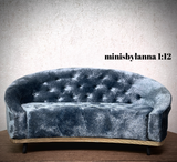 1:12 Dollhouse miniature modern sofa slate blue velvet