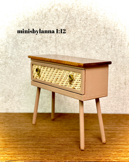 1:12 Dollhouse miniature raffia wooden chest of drawers 1 beige