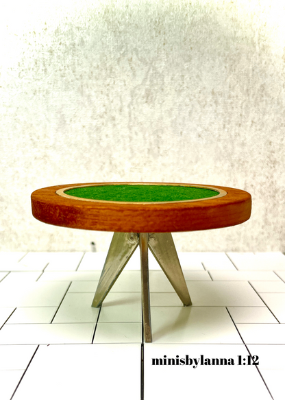 1:12 Dollhouse miniature card game table hard wood and green felt