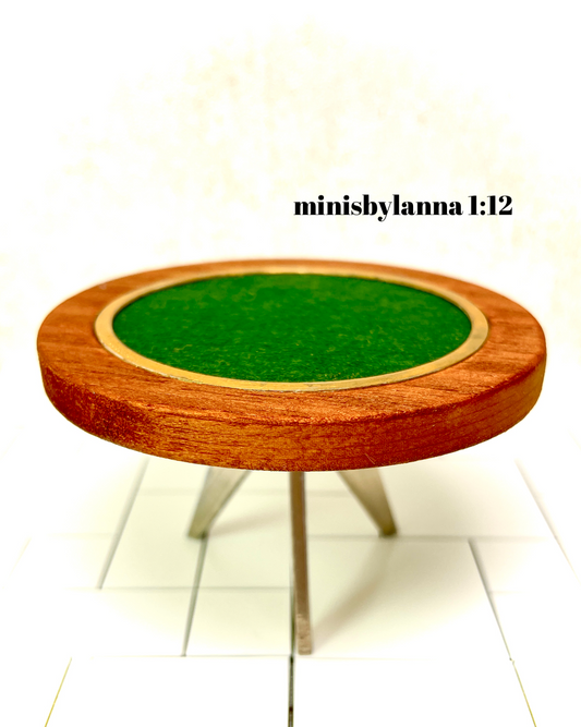 1:12 Dollhouse miniature card game table hard wood and green felt