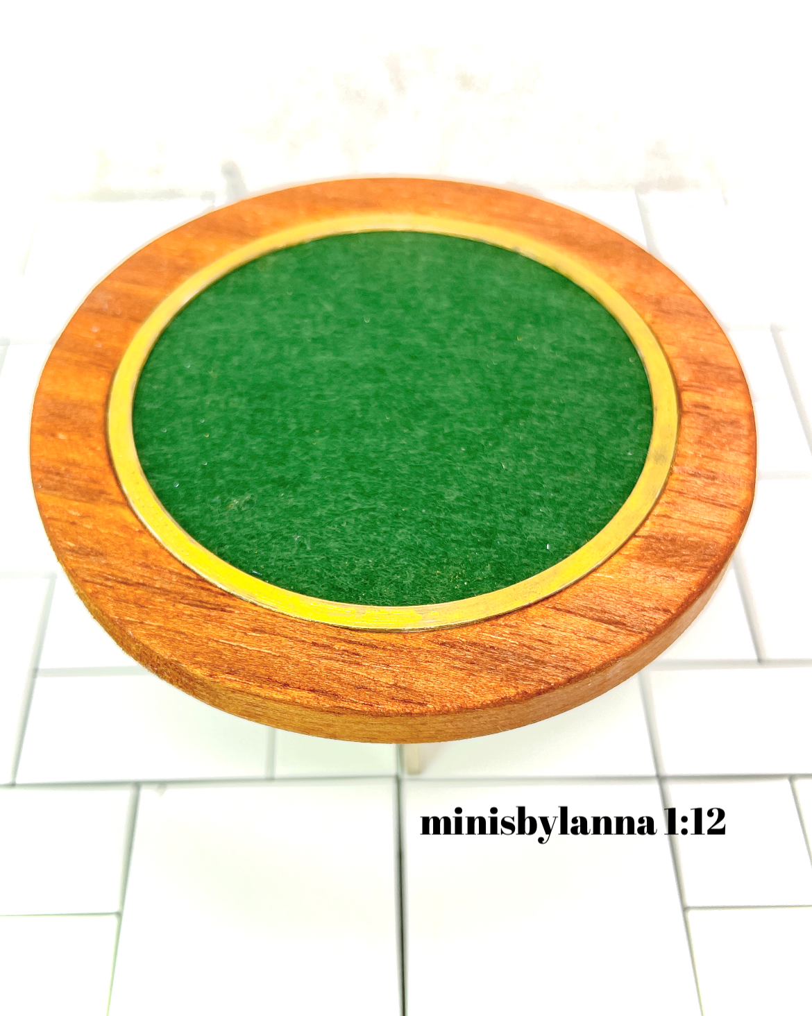 1:12 Dollhouse miniature card game table hard wood and green felt