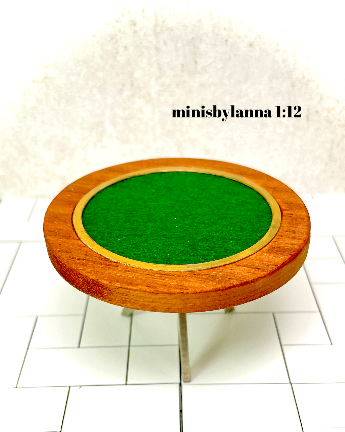 1:12 Dollhouse miniature card game table hard wood and green felt