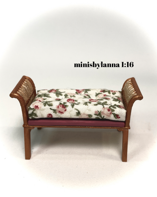 1:16 Dollhouse cane rattan stool pink roses - Lundby scale