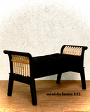 1:12 Dollhouse Art Deco rattan long stool velvet black