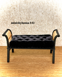 1:12 Dollhouse Art Deco rattan long stool velvet black