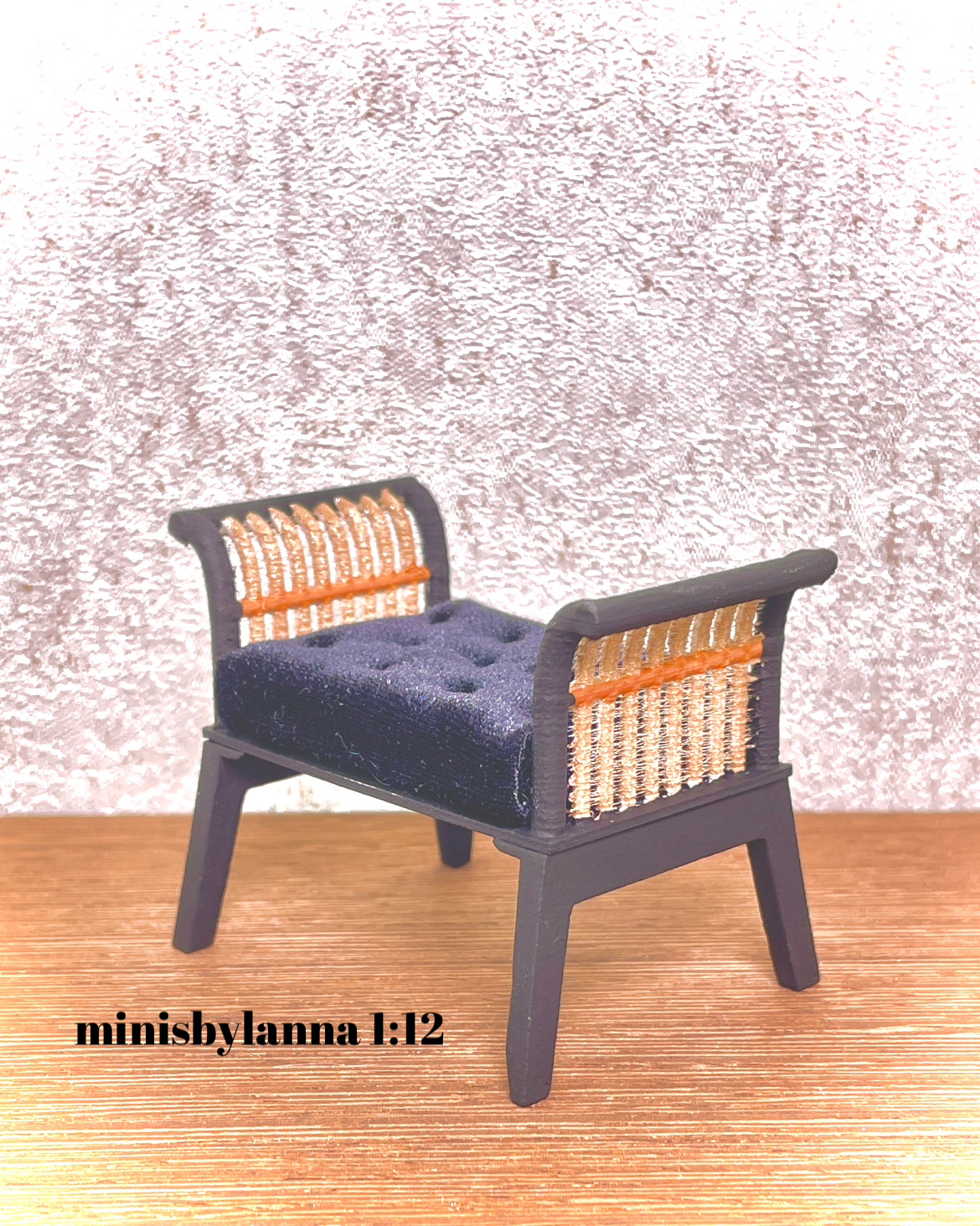 1:12 Dollhouse Art Deco rattan stool velvet black