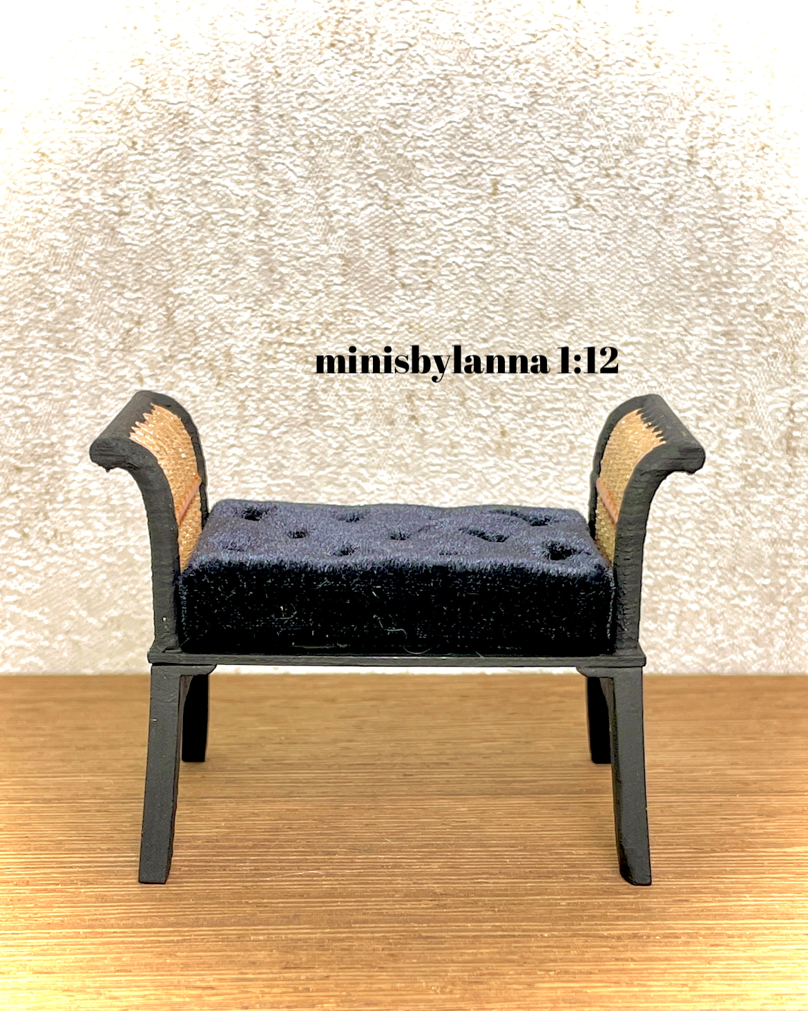 1:12 Dollhouse Art Deco rattan stool velvet black