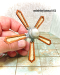 1:12 Dollhouse miniature ceiling working fan with wooden and raffia blades and light