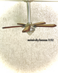 1:12 Dollhouse miniature ceiling working fan with wooden and raffia blades and light