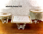 1:12 Dollhouse miniature three Art Deco side table set engraved gold top mirror