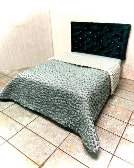 1:12 Dollhouse miniature Melli storage double bed in teal color