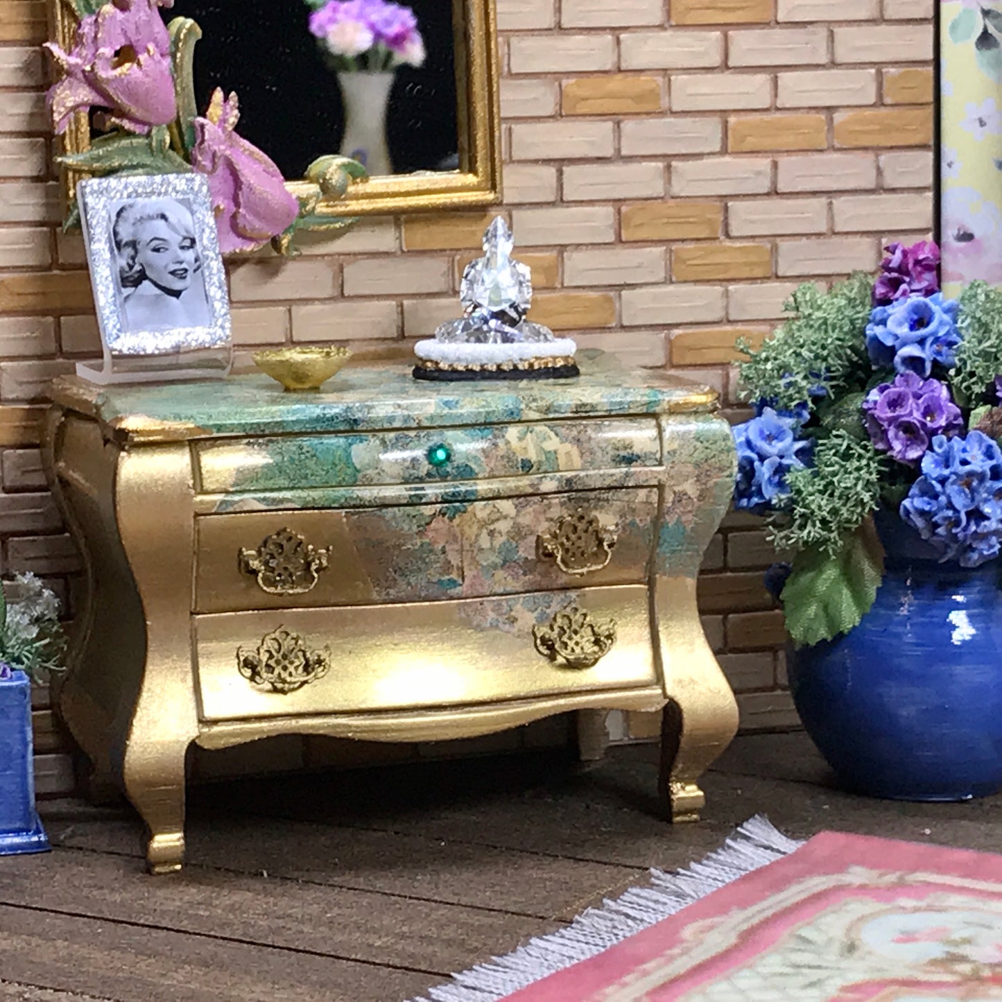 1:12 Dollhouse miniature unique chest of drawers with decoupage - various colors