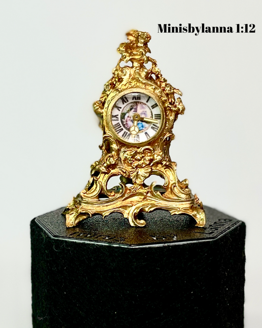 1:12 Dollhouse miniature French ormolu mantel working clock