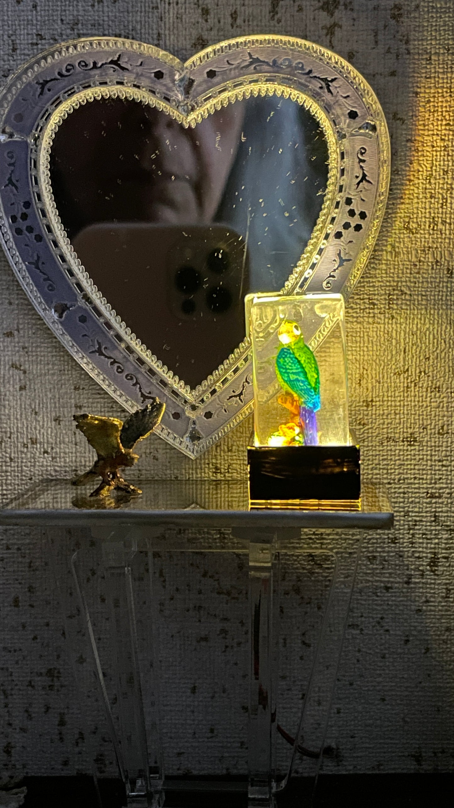 1:12 Dollhouse miniature resin LED Magic light Parrot working table lamp