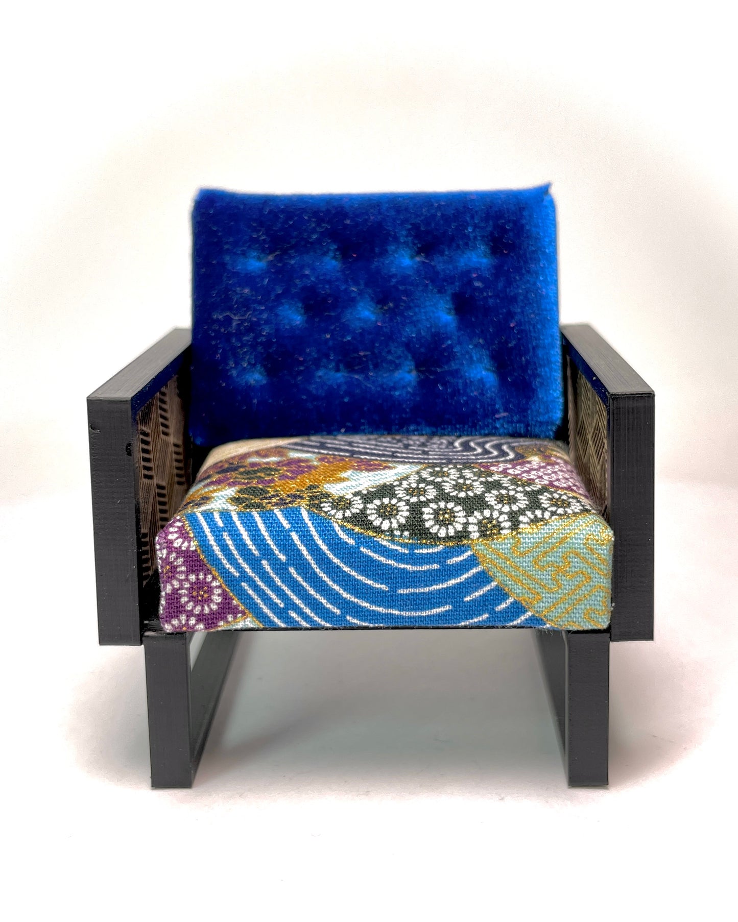 1:12 Dollhouse wooden Art Deco lattice armchair geometric blue - Various Colors