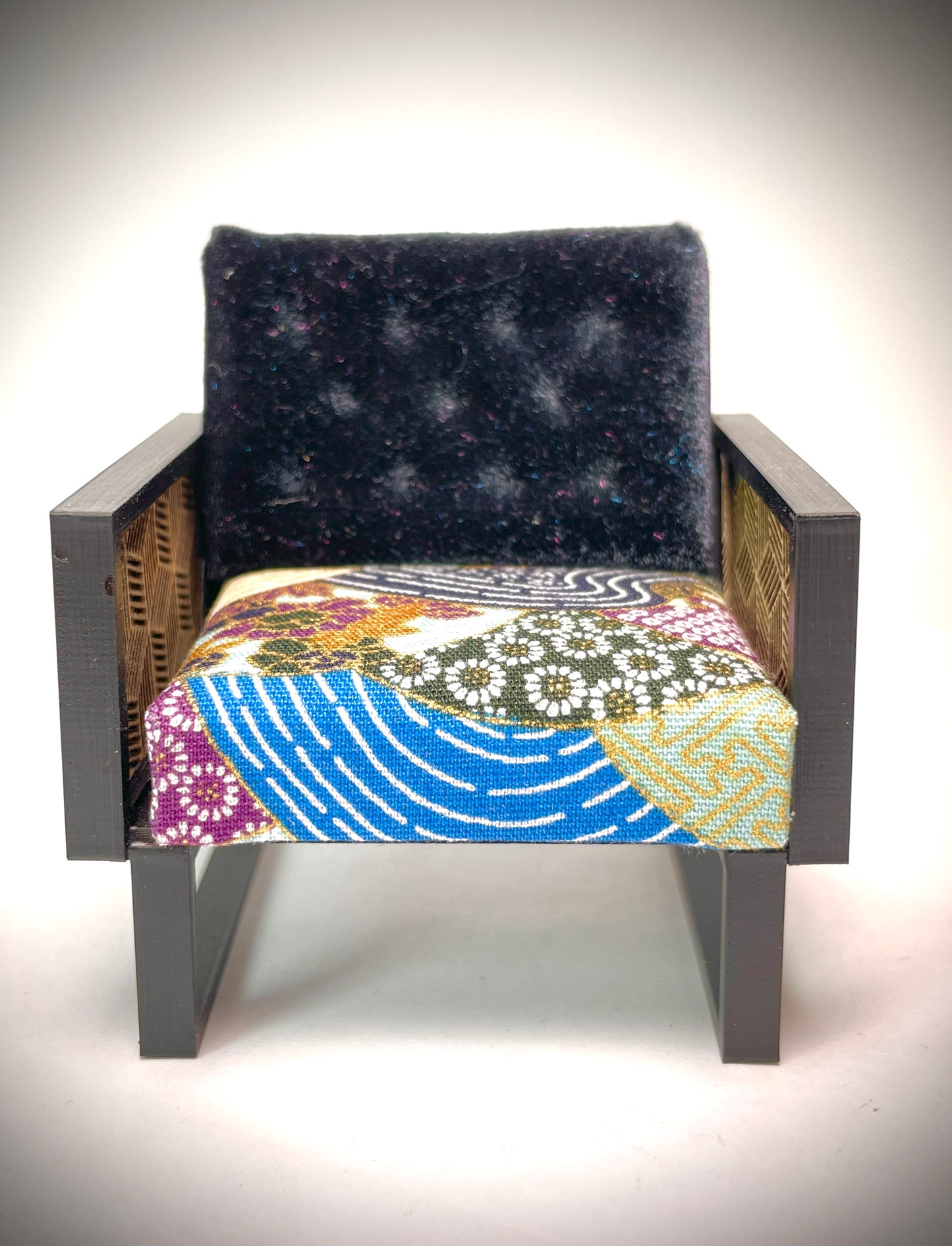 1:12 Dollhouse wooden Art Deco lattice armchair geometric blue - Various Colors