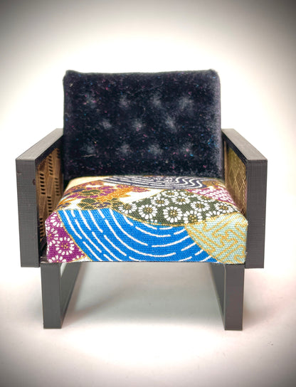 1:12 Dollhouse wooden Art Deco lattice armchair geometric blue - Various Colors