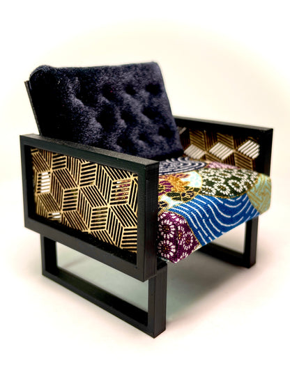 1:12 Dollhouse wooden Art Deco lattice armchair geometric blue - Various Colors