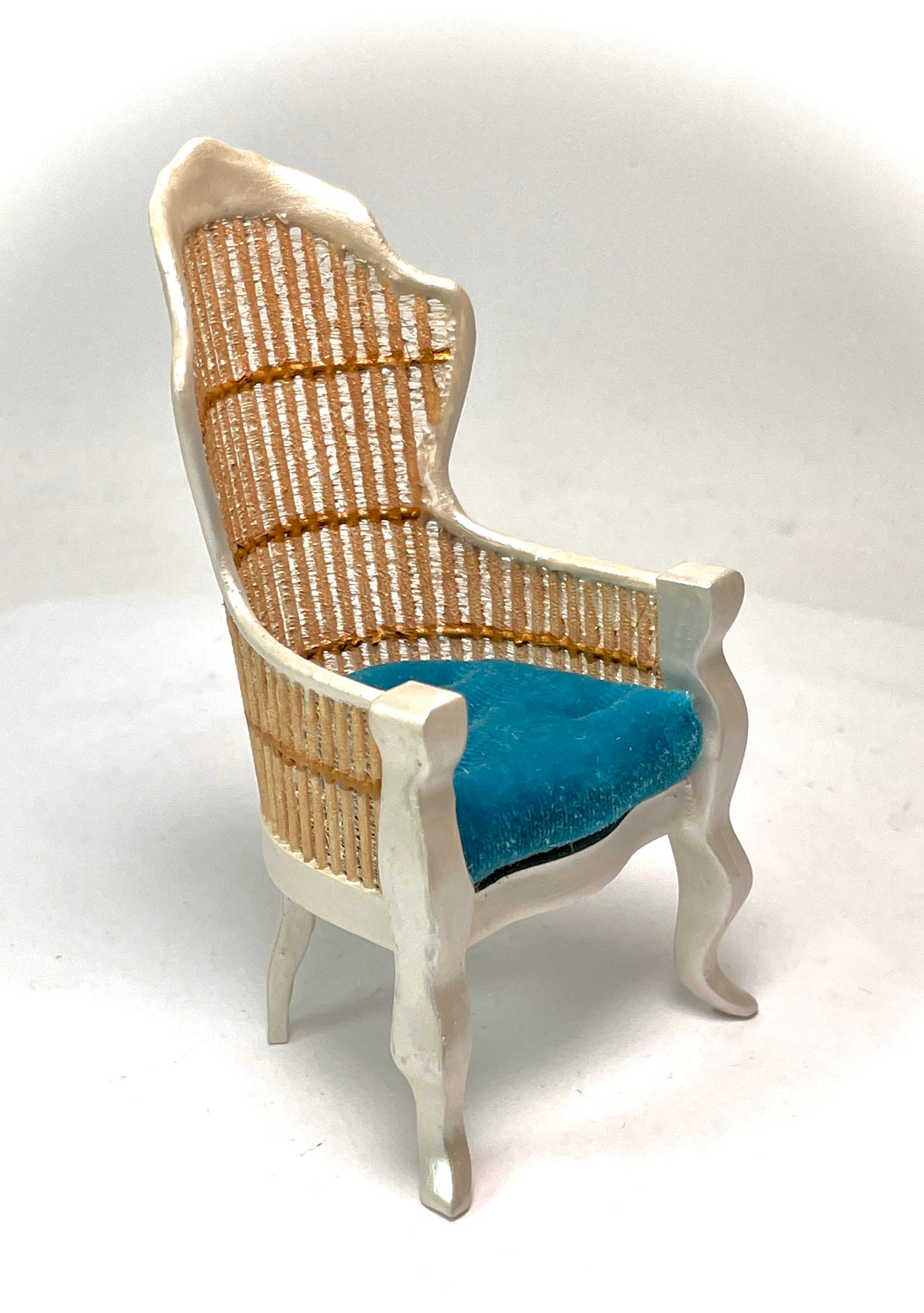 1:12 Dollhouse miniature Victorian Pearl rattan chair - various cushion colors