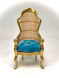 1:12 Dollhouse miniature Victorian golden rattan chair - various cushion colors