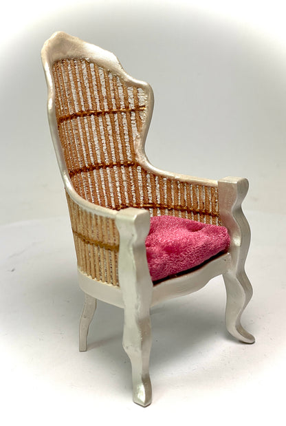 1:12 Dollhouse miniature Victorian Pearl rattan chair - various cushion colors