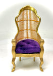 1:12 Dollhouse miniature Victorian golden rattan chair - various cushion colors