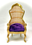 1:12 Dollhouse miniature Victorian golden rattan chair - various cushion colors
