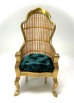 1:12 Dollhouse miniature Victorian golden rattan chair - various cushion colors