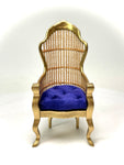 1:12 Dollhouse miniature Victorian golden rattan chair - various cushion colors