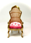 1:12 Dollhouse miniature Victorian golden rattan chair - various cushion colors
