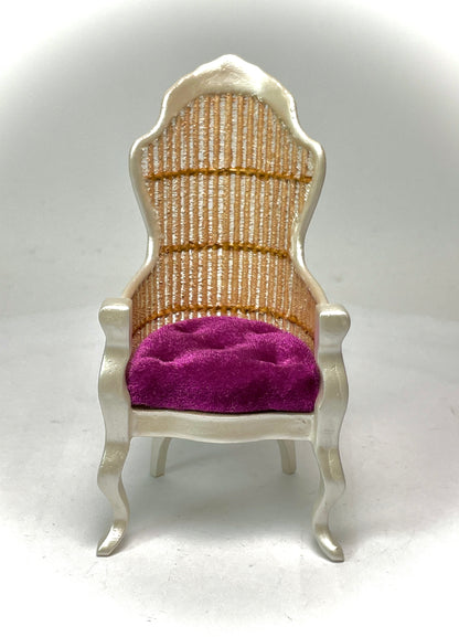 1:12 Dollhouse miniature Victorian Pearl rattan chair - various cushion colors