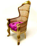 1:12 Dollhouse miniature Victorian golden rattan chair - various cushion colors