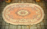 1:12 Dollhouse miniature fringed floor carpet oval rug classic pink roses