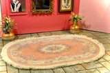 1:12 Dollhouse miniature fringed floor carpet oval rug classic pink roses