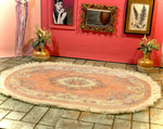 1:12 Dollhouse miniature fringed floor carpet oval rug classic pink roses