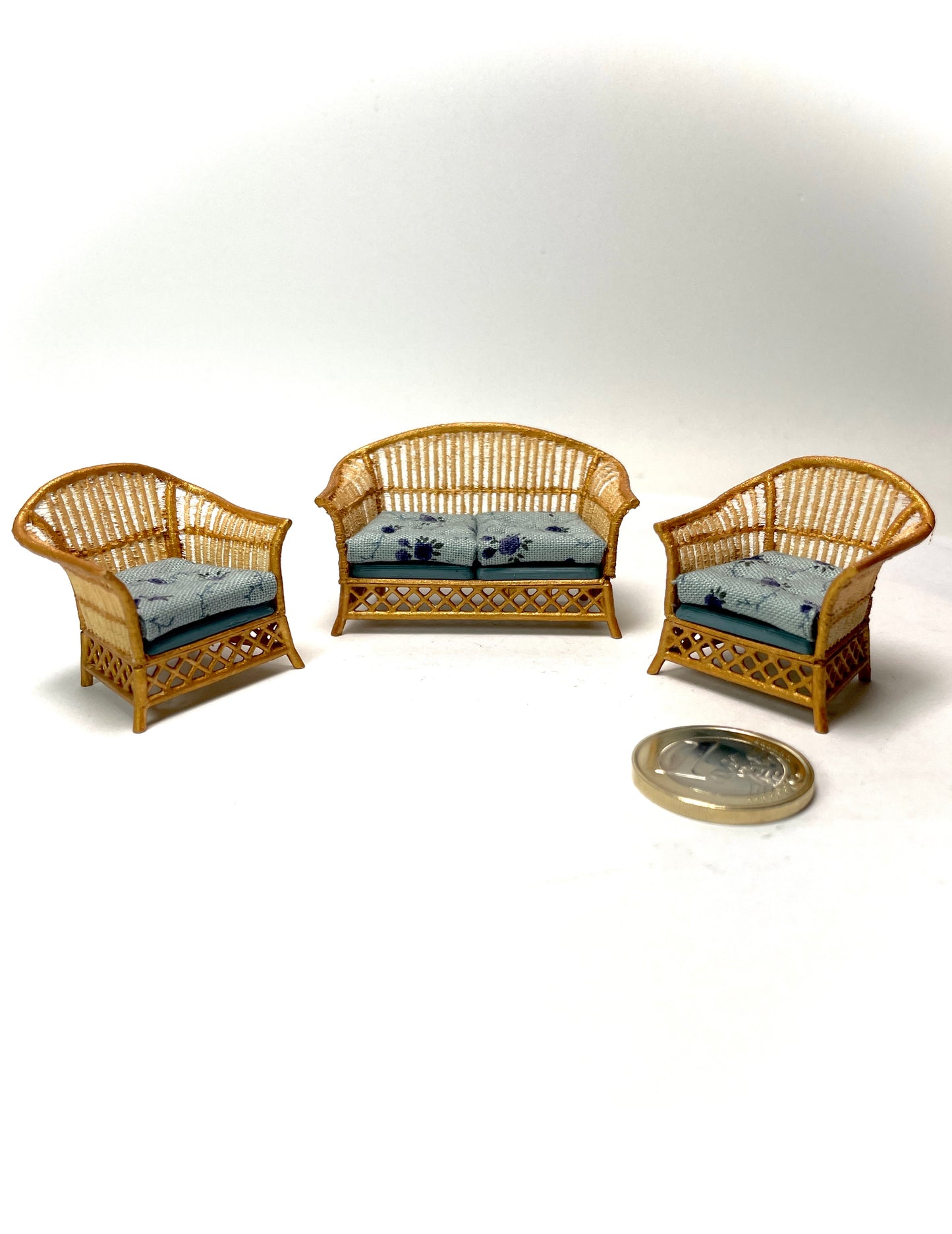 1:24 Dollhouse cane rattan blue 23 furniture - Half Scale