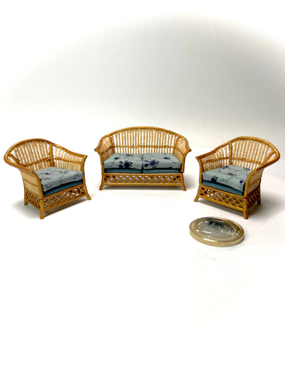 1:24 Dollhouse cane rattan blue 23 furniture - Half Scale