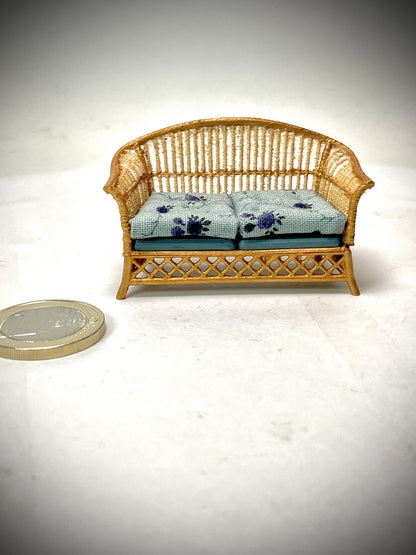 1:24 Dollhouse cane rattan blue 23 furniture - Half Scale