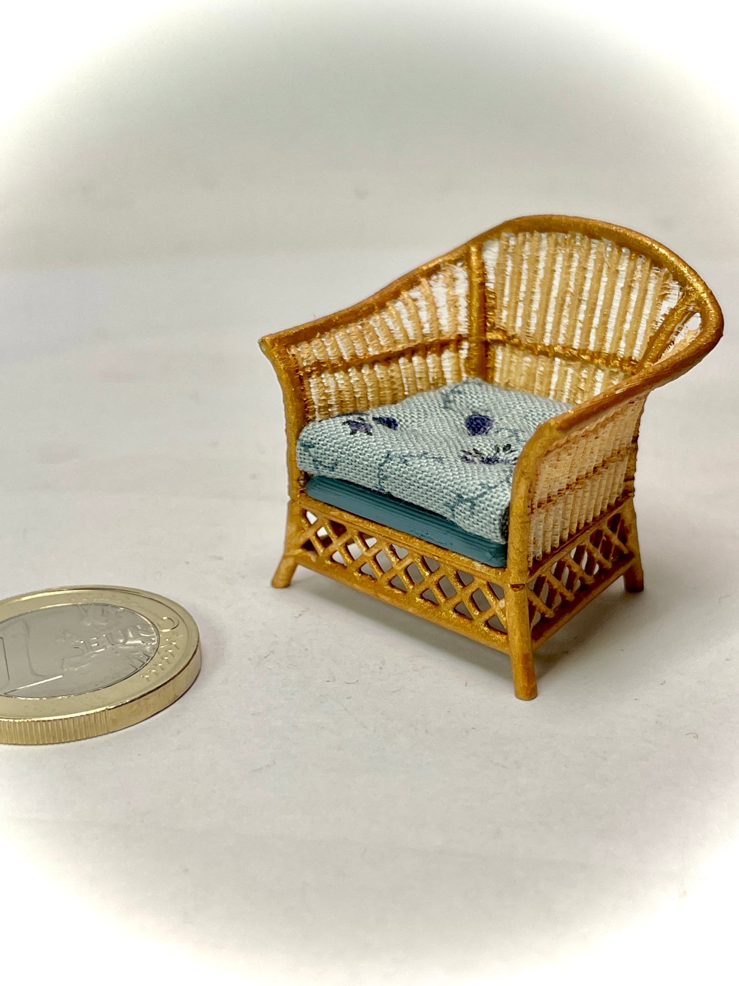 1:24 Dollhouse cane rattan blue 23 furniture - Half Scale