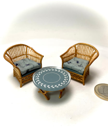 1:24 Dollhouse cane rattan blue 23 furniture - Half Scale
