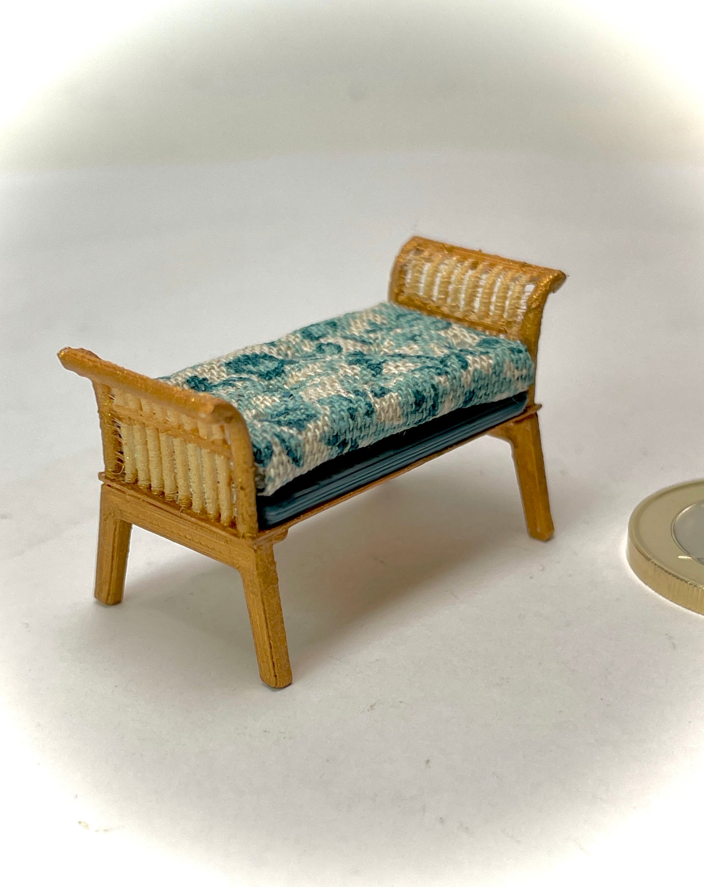 1:24 Dollhouse cane rattan petit floral blue furniture - Half Scale