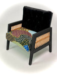 1:12 Dollhouse wooden Art Deco rattan armchair black and geometric blue