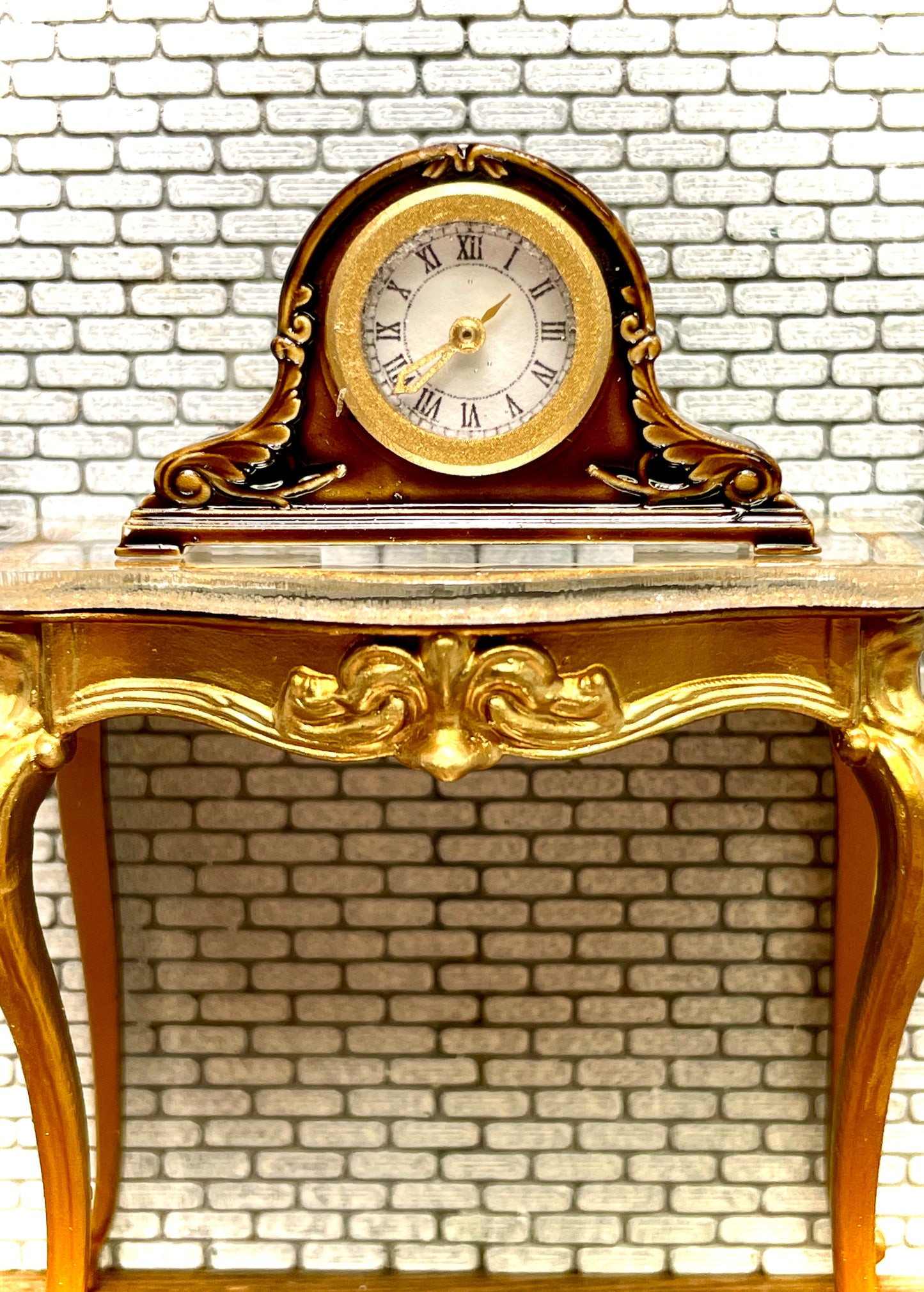 1:12 Dollhouse miniature Napoleon Hat mantel working clock – Hand Painted