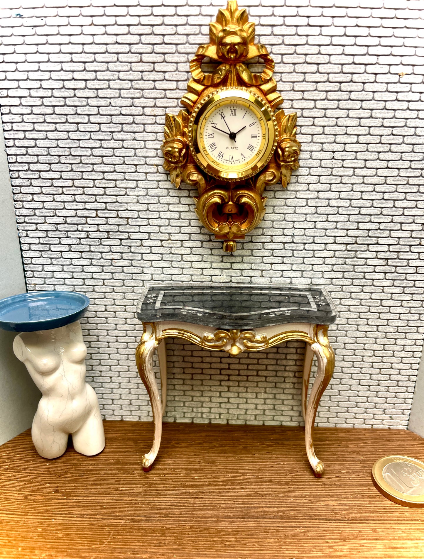 1:12 Dollhouse miniature Swedish Cartel wall working clock – Hand Painted