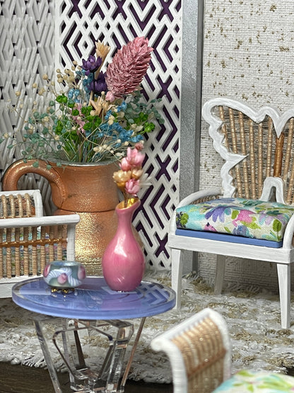 1:12 Dollhouse miniature large rattan Butterfly armchair pearl Spring 23