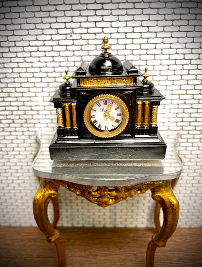 1:12 Dollhouse miniature French marble mantel working clock – Hand Painted