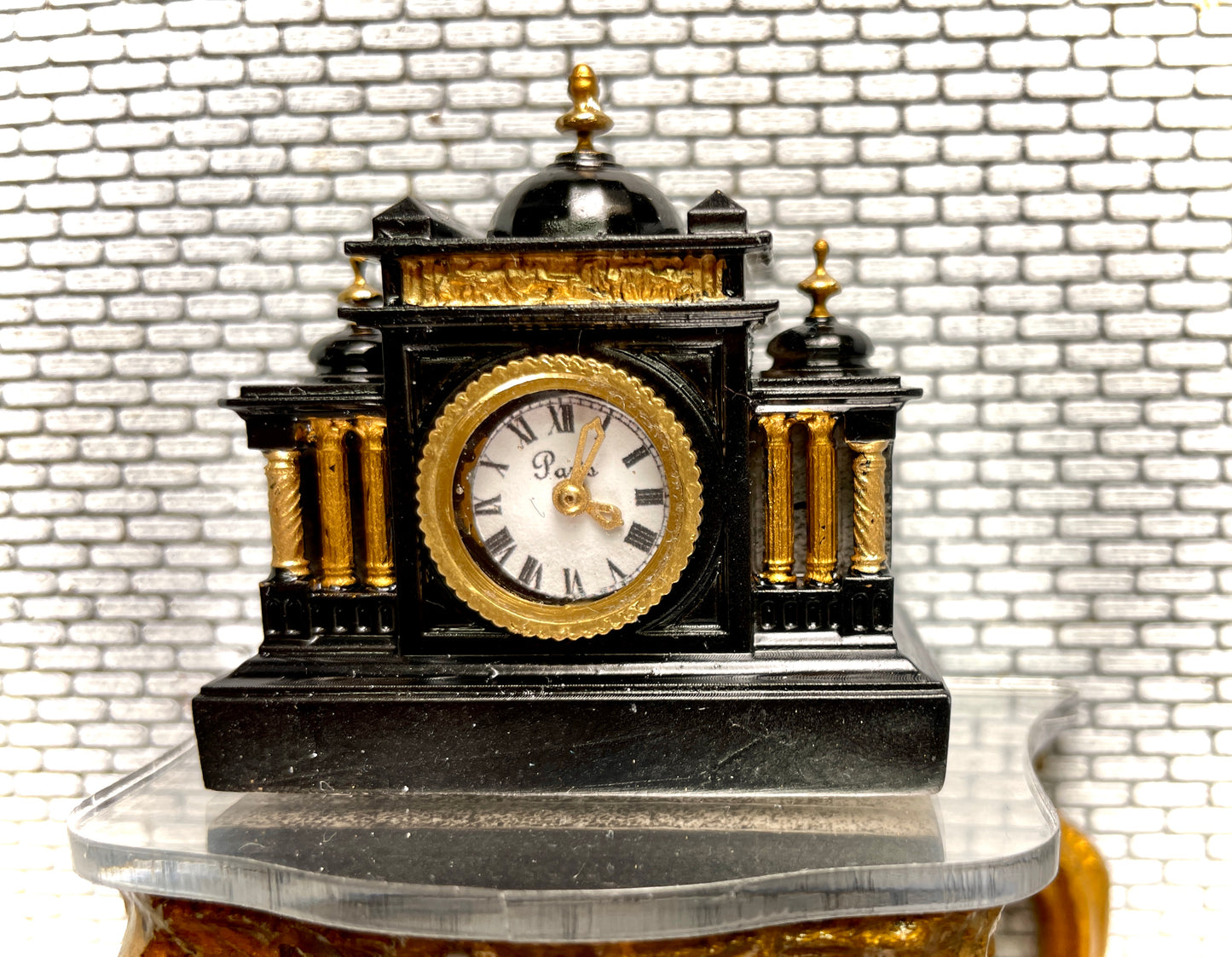 1:12 Dollhouse miniature French marble mantel working clock – Hand Painted