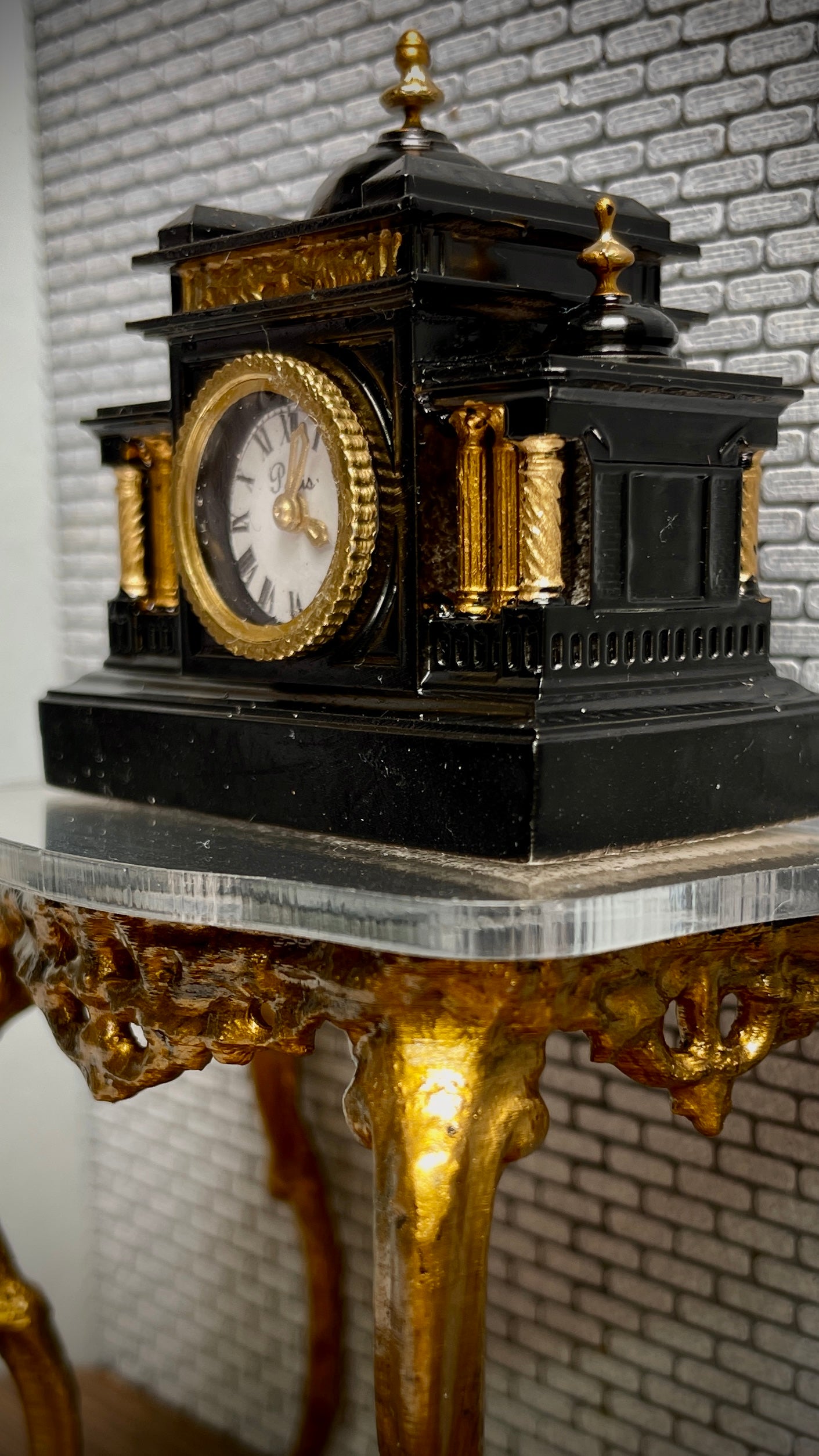 1:12 Dollhouse miniature French marble mantel working clock – Hand Painted