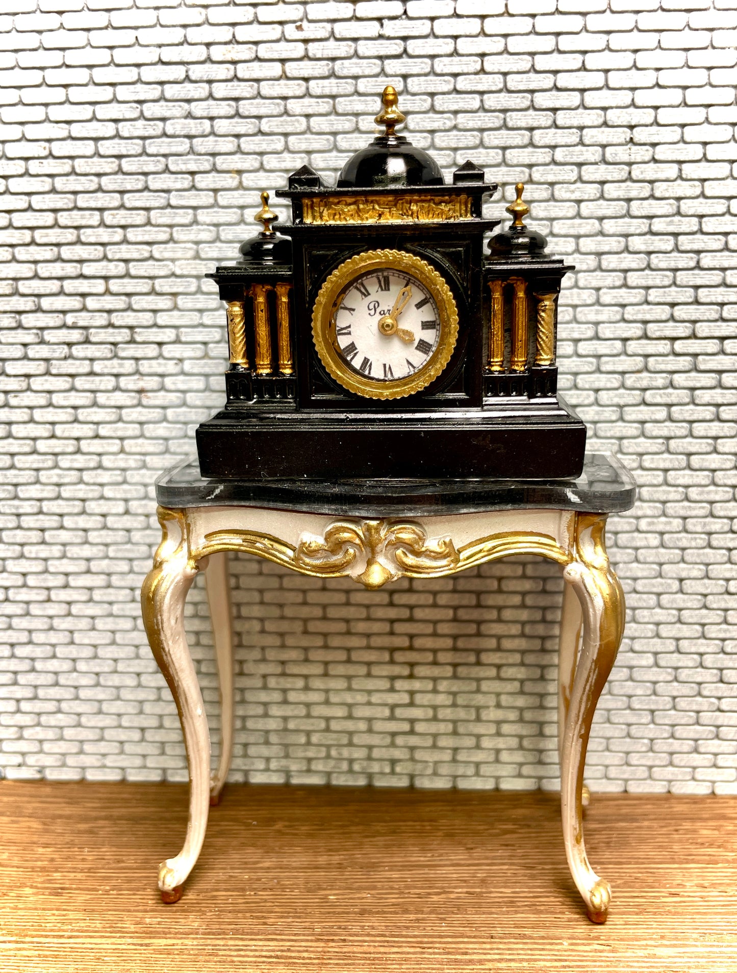 1:12 Dollhouse miniature French marble mantel working clock – Hand Painted