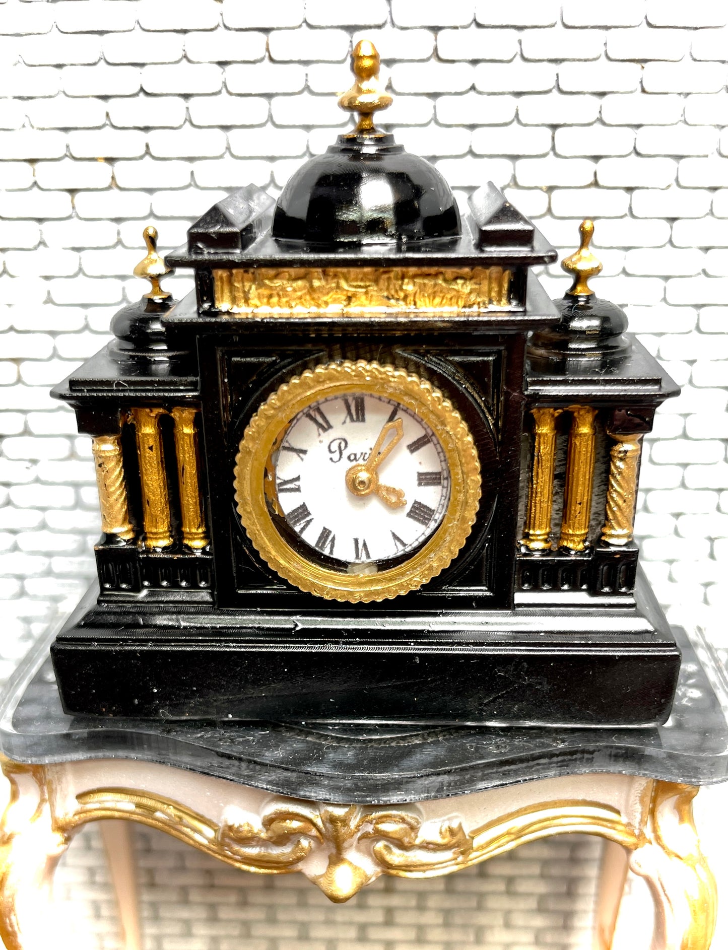 1:12 Dollhouse miniature French marble mantel working clock – Hand Painted